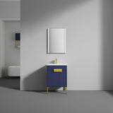 Blossom Bari 24" 2-Door Navy Blue Freestanding Single Vanity Base With Adjustable Shelf, Brushed Gold Handles & Legs