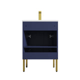 Blossom Bari 24" 2-Door Navy Blue Freestanding Single Vanity Base With Adjustable Shelf, Brushed Gold Handles & Legs