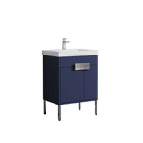 Blossom Bari 24" 2-Door Navy Blue Freestanding Single Vanity Base With Adjustable Shelf, Chrome Handles & Legs