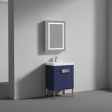 Blossom Bari 24" 2-Door Navy Blue Freestanding Single Vanity Base With Adjustable Shelf, Chrome Handles & Legs