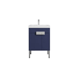 Blossom Bari 24" 2-Door Navy Blue Freestanding Single Vanity Base With Adjustable Shelf, Chrome Handles & Legs