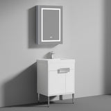 Blossom Bari 24" 2-Door White Freestanding Single Vanity Base With Adjustable Shelf, Chrome Handles & Legs