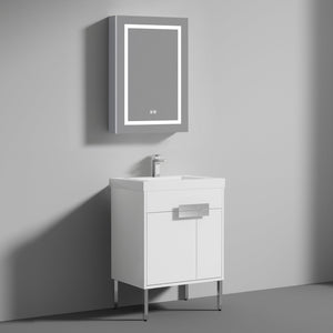 Blossom Bari 24" 2-Door White Freestanding Single Vanity Base With Adjustable Shelf, Chrome Handles & Legs