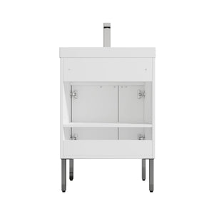 Blossom Bari 24" 2-Door White Freestanding Single Vanity Base With Adjustable Shelf, Chrome Handles & Legs