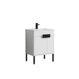Blossom Bari 24" 2-Door White Freestanding Single Vanity Base With Adjustable Shelf, Matte Black Handles & Legs