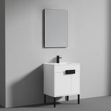 Blossom Bari 24" 2-Door White Freestanding Single Vanity Base With Adjustable Shelf, Matte Black Handles & Legs