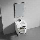 Blossom Bari 24" 2-Door White Freestanding Single Vanity Base With Adjustable Shelf, Matte Black Handles & Legs