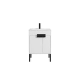 Blossom Bari 24" 2-Door White Freestanding Single Vanity Base With Adjustable Shelf, Matte Black Handles & Legs