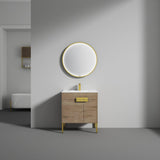 Blossom Bari 30" 2-Door Classic Oak Freestanding Single Vanity Base With Adjustable Shelf, Brushed Gold Handles & Legs