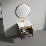 Blossom Bari 30" 2-Door Classic Oak Freestanding Single Vanity Base With Adjustable Shelf, Brushed Gold Handles & Legs