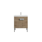 Blossom Bari 30" 2-Door Classic Oak Freestanding Single Vanity Base With Adjustable Shelf, Chrome Handles & Legs