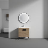 Blossom Bari 30" 2-Door Classic Oak Freestanding Single Vanity Base With Adjustable Shelf, Matte Black Handles & Legs