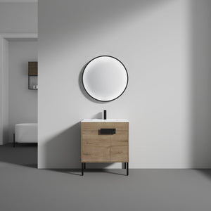 Blossom Bari 30" 2-Door Classic Oak Freestanding Single Vanity Base With Adjustable Shelf, Matte Black Handles & Legs