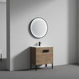 Blossom Bari 30" 2-Door Classic Oak Freestanding Single Vanity Base With Adjustable Shelf, Matte Black Handles & Legs