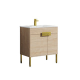 Blossom Bari 30" 2-Door Maple Freestanding Single Vanity Base With Adjustable Shelf, Brushed Gold Handles & Legs