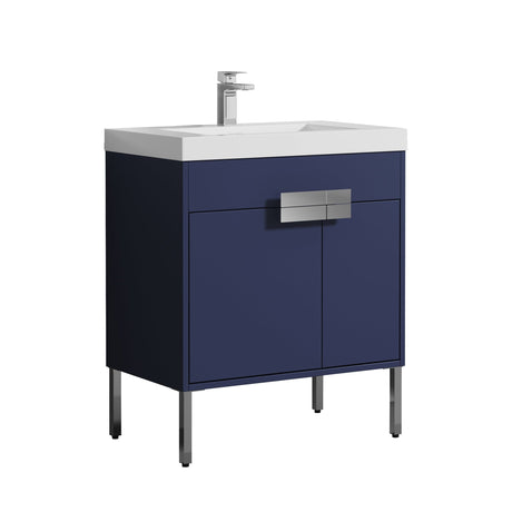 Blossom Bari 30" 2-Door Navy Blue Freestanding Single Vanity Base With Adjustable Shelf, Chrome Handles & Legs