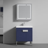Blossom Bari 30" 2-Door Navy Blue Freestanding Single Vanity Base With Adjustable Shelf, Chrome Handles & Legs
