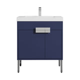 Blossom Bari 30" 2-Door Navy Blue Freestanding Single Vanity Base With Adjustable Shelf, Chrome Handles & Legs