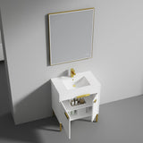Blossom Bari 30" 2-Door White Freestanding Single Vanity Base With Adjustable Shelf, Brushed Gold Handles & Legs