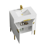 Blossom Bari 30" 2-Door White Freestanding Single Vanity Base With Adjustable Shelf, Brushed Gold Handles & Legs