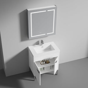 Blossom Bari 30" 2-Door White Freestanding Single Vanity Base With Adjustable Shelf, Chrome Handles & Legs