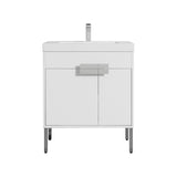 Blossom Bari 30" 2-Door White Freestanding Single Vanity Base With Adjustable Shelf, Chrome Handles & Legs