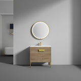 Blossom Bari 36" 2-Door Classic Oak Freestanding Single Vanity Base With Adjustable Shelf, Brushed Gold Handles & Legs