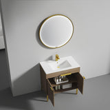 Blossom Bari 36" 2-Door Classic Oak Freestanding Single Vanity Base With Adjustable Shelf, Brushed Gold Handles & Legs