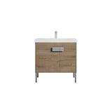 Blossom Bari 36" 2-Door Classic Oak Freestanding Single Vanity Base With Adjustable Shelf, Chrome Handles & Legs
