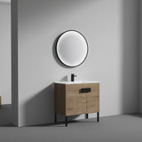 Blossom Bari 36" 2-Door Classic Oak Freestanding Single Vanity Base With Adjustable Shelf, Matte Black Handles & Legs