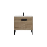 Blossom Bari 36" 2-Door Classic Oak Freestanding Single Vanity Base With Adjustable Shelf, Matte Black Handles & Legs