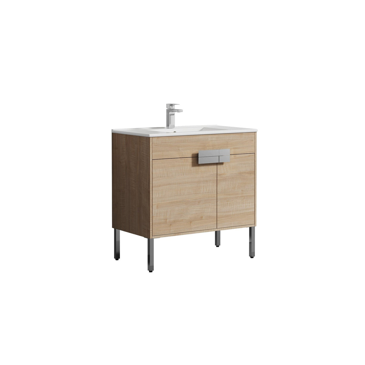 Blossom Bari 36" 2-Door Maple Freestanding Single Vanity Base With Adjustable Shelf, Chrome Handles & Legs