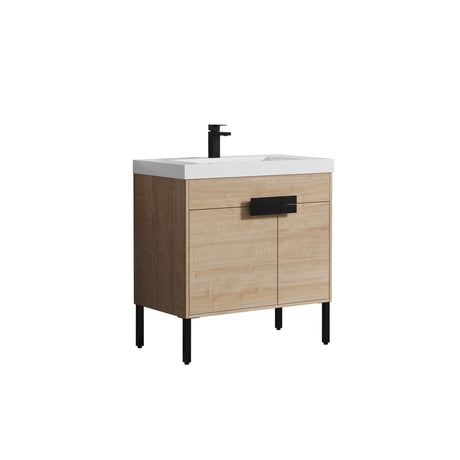 Blossom Bari 36" 2-Door Maple Freestanding Single Vanity Base With Adjustable Shelf, Matte Black Handles & Legs