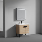 Blossom Bari 36" 2-Door Maple Freestanding Single Vanity Base With Adjustable Shelf, Matte Black Handles & Legs