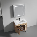 Blossom Bari 36" 2-Door Maple Freestanding Single Vanity Base With Adjustable Shelf, Matte Black Handles & Legs