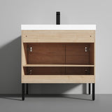Blossom Bari 36" 2-Door Maple Freestanding Single Vanity Base With Adjustable Shelf, Matte Black Handles & Legs