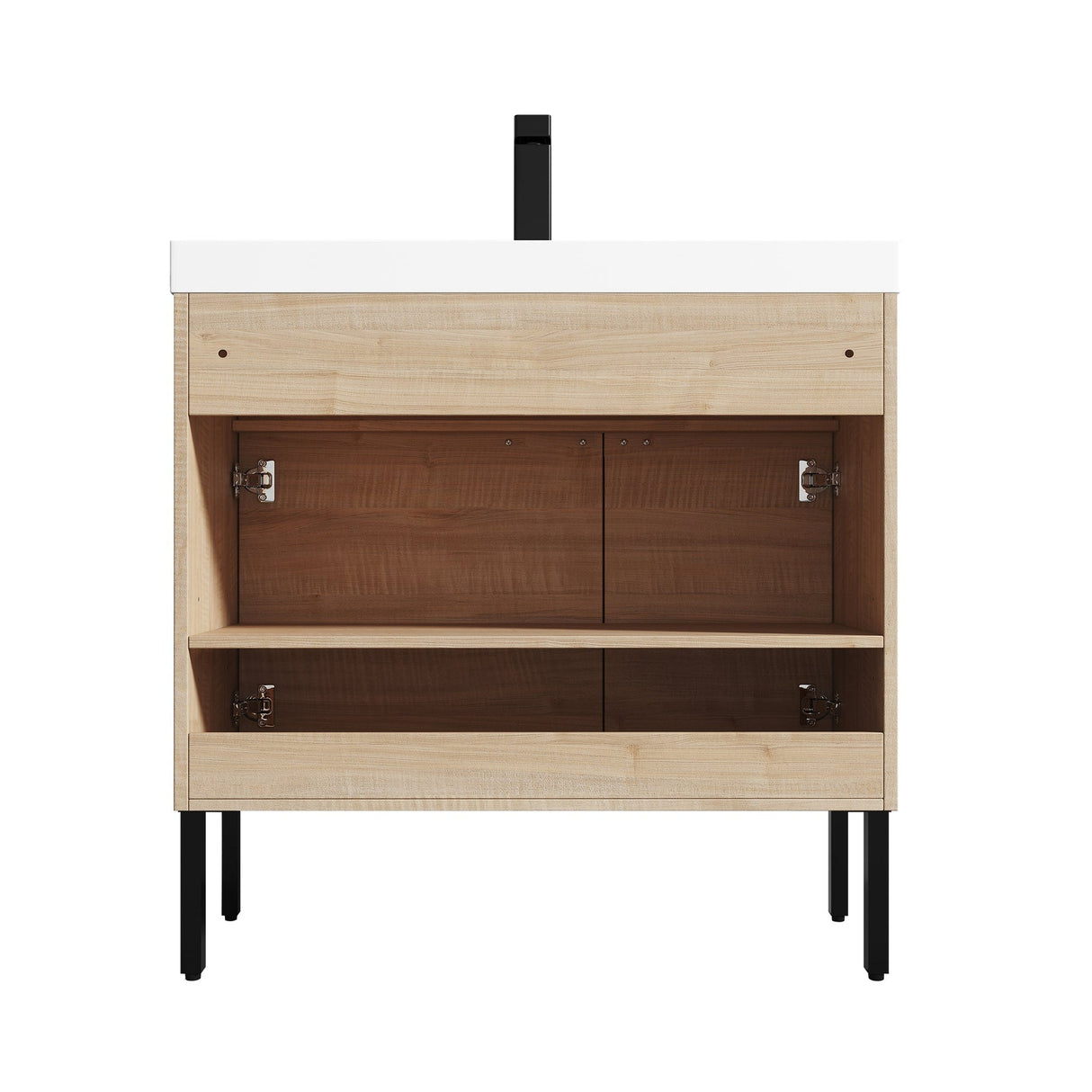 Blossom Bari 36" 2-Door Maple Freestanding Single Vanity Base With Adjustable Shelf, Matte Black Handles & Legs