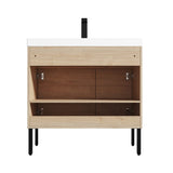 Blossom Bari 36" 2-Door Maple Freestanding Single Vanity Base With Adjustable Shelf, Matte Black Handles & Legs