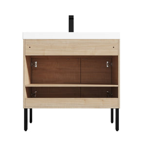 Blossom Bari 36" 2-Door Maple Freestanding Single Vanity Base With Adjustable Shelf, Matte Black Handles & Legs