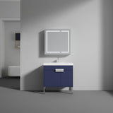 Blossom Bari 36" 2-Door Navy Blue Freestanding Single Vanity Base With Adjustable Shelf, Chrome Handles & Legs