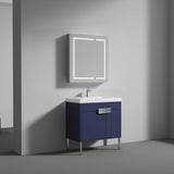 Blossom Bari 36" 2-Door Navy Blue Freestanding Single Vanity Base With Adjustable Shelf, Chrome Handles & Legs