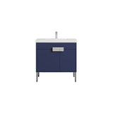 Blossom Bari 36" 2-Door Navy Blue Freestanding Single Vanity Base With Adjustable Shelf, Chrome Handles & Legs