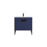 Blossom Bari 36" 2-Door Navy Blue Freestanding Single Vanity Base With Adjustable Shelf, Matte Black Handles & Legs