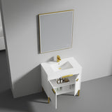 Blossom Bari 36" 2-Door White Freestanding Single Vanity Base With Adjustable Shelf, Brushed Gold Handles & Legs