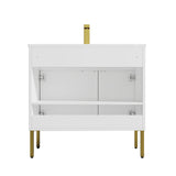 Blossom Bari 36" 2-Door White Freestanding Single Vanity Base With Adjustable Shelf, Brushed Gold Handles & Legs