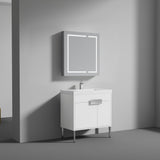 Blossom Bari 36" 2-Door White Freestanding Single Vanity Base With Adjustable Shelf, Chrome Handles & Legs