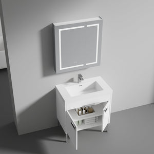 Blossom Bari 36" 2-Door White Freestanding Single Vanity Base With Adjustable Shelf, Chrome Handles & Legs