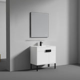 Blossom Bari 36" 2-Door White Freestanding Single Vanity Base With Adjustable Shelf, Matte Black Handles & Legs