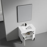 Blossom Bari 36" 2-Door White Freestanding Single Vanity Base With Adjustable Shelf, Matte Black Handles & Legs