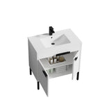 Blossom Bari 36" 2-Door White Freestanding Single Vanity Base With Adjustable Shelf, Matte Black Handles & Legs